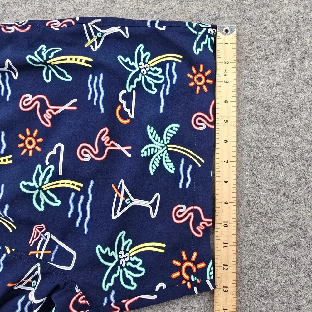 Chubbies Mens Swim Trunks XXL Navy Blue Neon Flamingo Palm Tree 5.5 Inseam Mesh